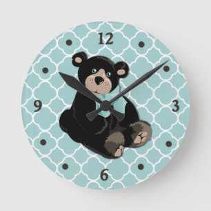 Cute Aqua et Brown horloge murale de l'ours en pel