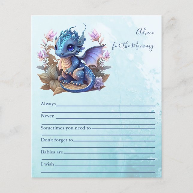 Cute Aquarelle Baby shower Dragon Bleu (Devant)