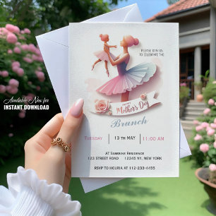Cute Aquarelle Ballerina Maman, Brunch Invitation