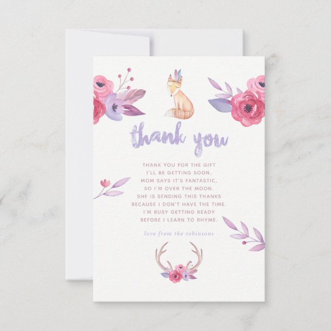 Cute aquarelle Boho Tribal Baby shower Merci (Devant)