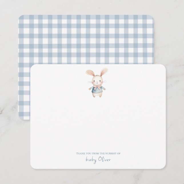 Cute Aquarelle Bunny Gingham Flat Merci (Devant / Derrière)