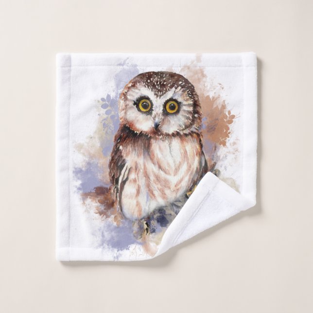 Cute Aquarelle Chouette Oiseau Nature Art (Gant de toilette)