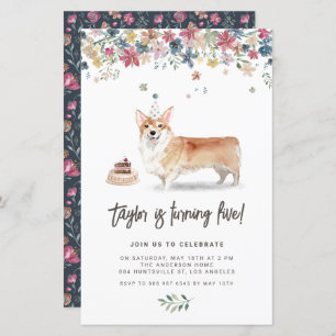 Cute Aquarelle Corgi Chien Invitation Anniversaire