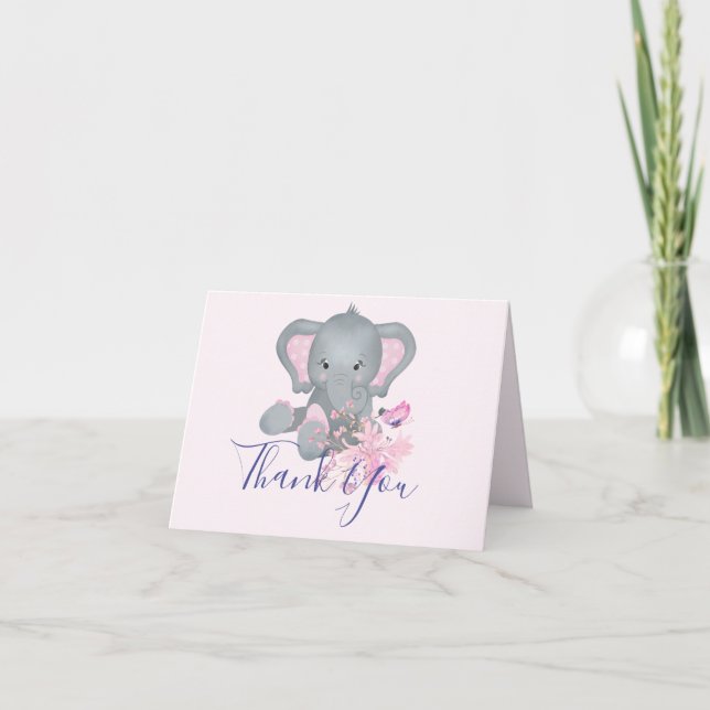 Cute aquarelle Elephant baby shower voiture Merci (Devant)