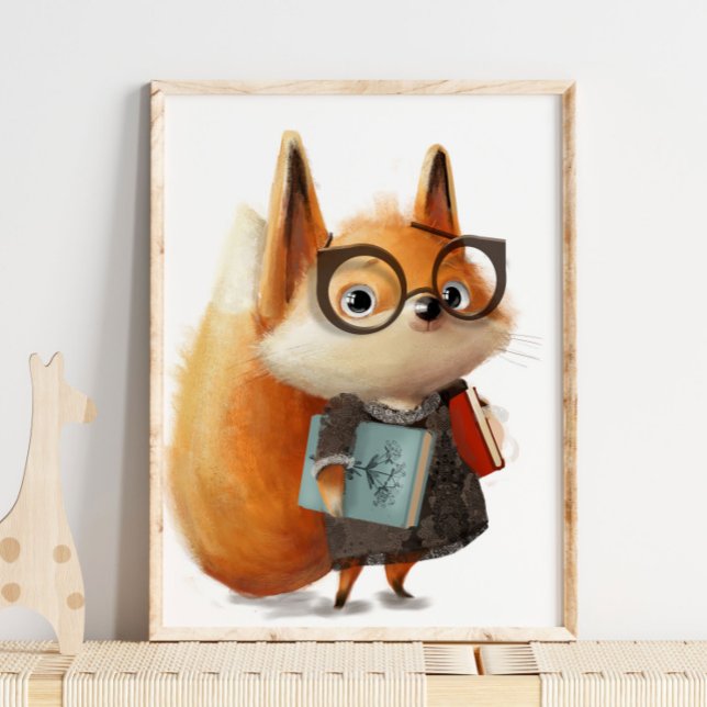 Cute aquarelle Fox livre étudiant | Impression mur (Créateur téléchargé)