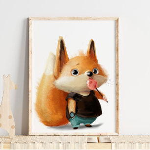 Cute aquarelle Fox Lollipop Impression murale Fo