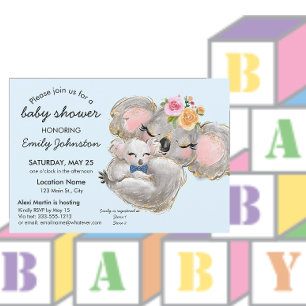 Cute aquarelle Koala Baby shower bleu Invitation
