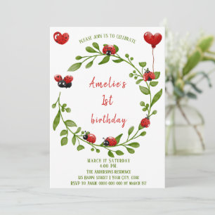 Cute Aquarelle Ladybug Invitation Anniversaire