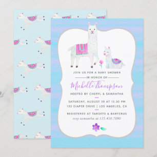 Cute Aquarelle Llama thème Baby shower Invitation