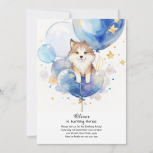 Cute Aquarelle Loup Pup Invitation Anniversaire