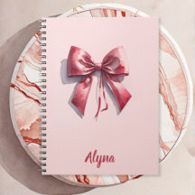 Cute Aquarelle Rose Bow Nom personnalisé Carnet