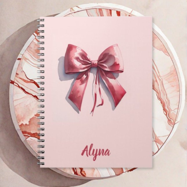 Cute Aquarelle Rose Bow Nom personnalisé Carnet (Créateur téléchargé)