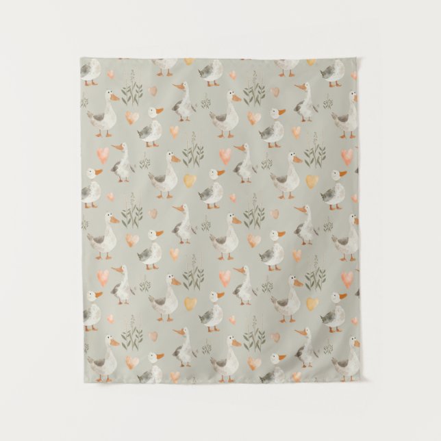 Cute aquarelle Tapisserie d'oies / fond (Devant)