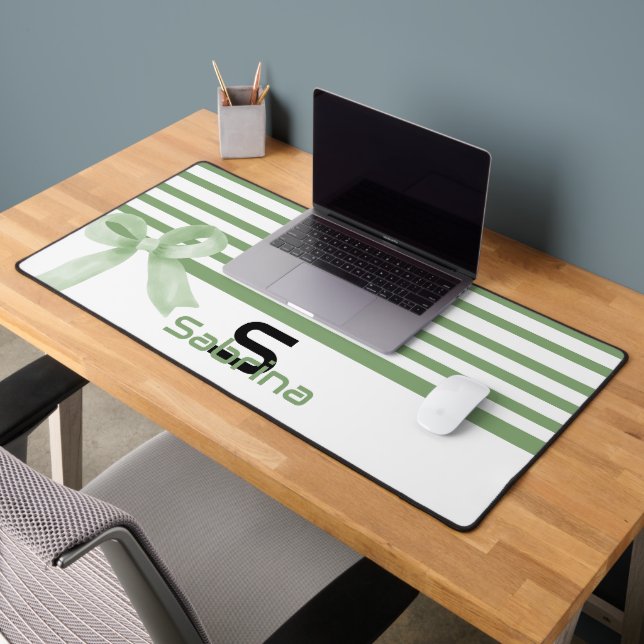 Cute Aquarelle Vert Bow Stripes Bureau Mat (Bureau 2)
