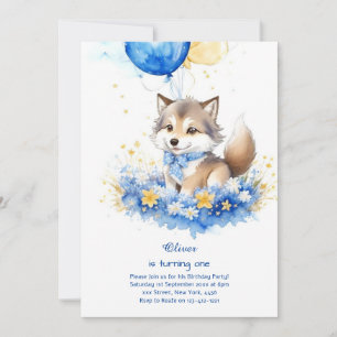Cute Aquarelle Wolf Première Invitation d'annivers