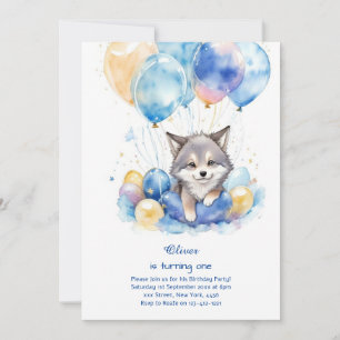 Cute Aquarelle Wolf Première Invitation d'annivers