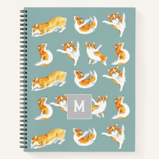 Cute aquarelle Yoga Corgi Motif de chien Carnet (Devant)