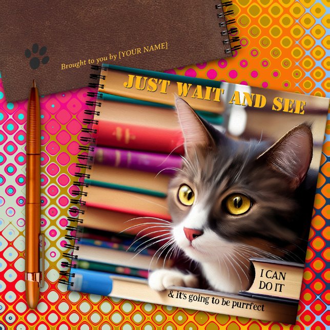 Cute Artistic Chat Livres Retour au Carnet scolair (Cute notebook featuring a colorful painting of a kitty on the books shelves - perfect back to school)