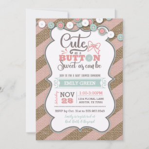 Cute As A Bouton Baby shower Invitation Mint Rose