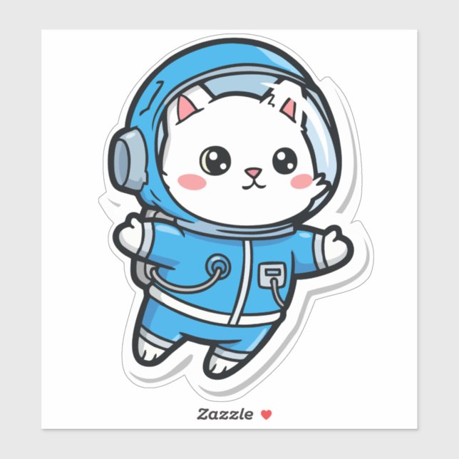 Cute Astronaut Cat Kawaii Sticker 8x8 (Feuille)
