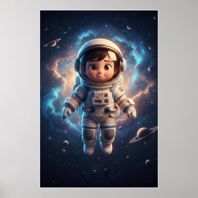 Cute Astronaut Kid | Space Adventure Art Poster (Devant)