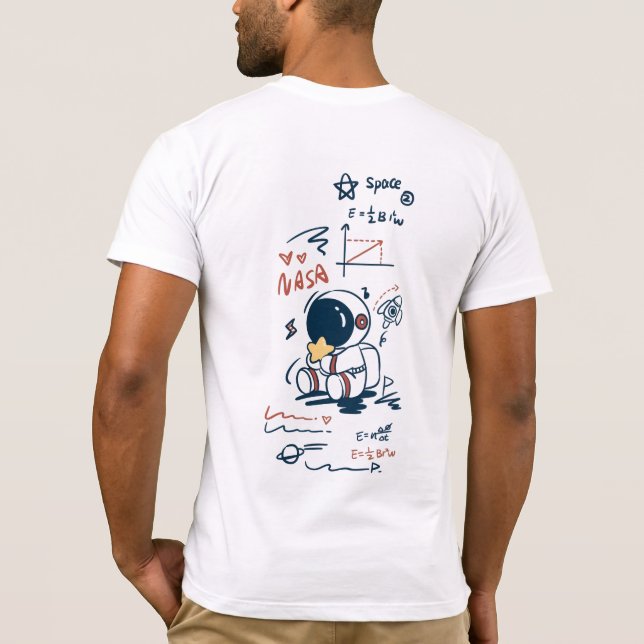  Cute Astronaut Space Cartoon Back Print T-Shirt (Dos)