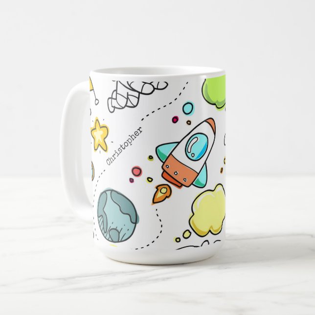 Cute Astronaut Space Rocks Mug personnalisé (Devant gauche)