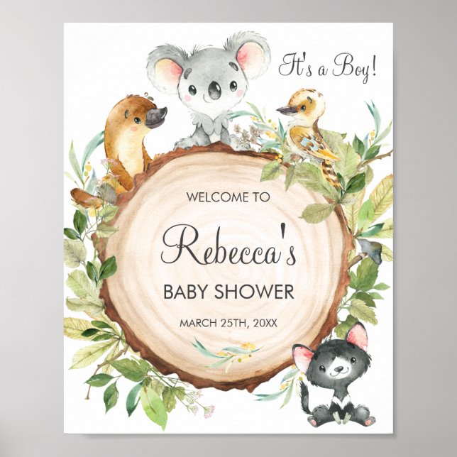 Cute Australian Animals Baby shower Affiche de bie (Devant)