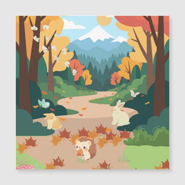 Cute Autumn Forest Animals Cozy Landscape Art Post (Devant)