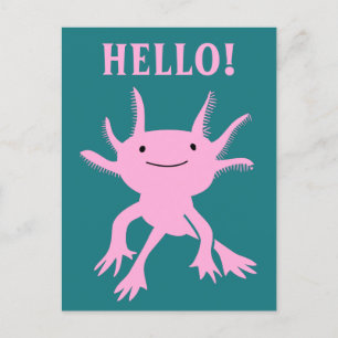 Cute Axolotl Salamander rose Bonjour Carte postale