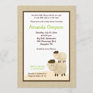 Cute Baa Baa Sheep 5x7 Baby shower Invitation Neut
