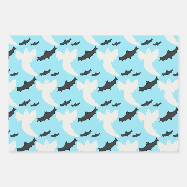 Cute Baby Blue Ghost Bat Wrapping Papier ensemble  (Devant)