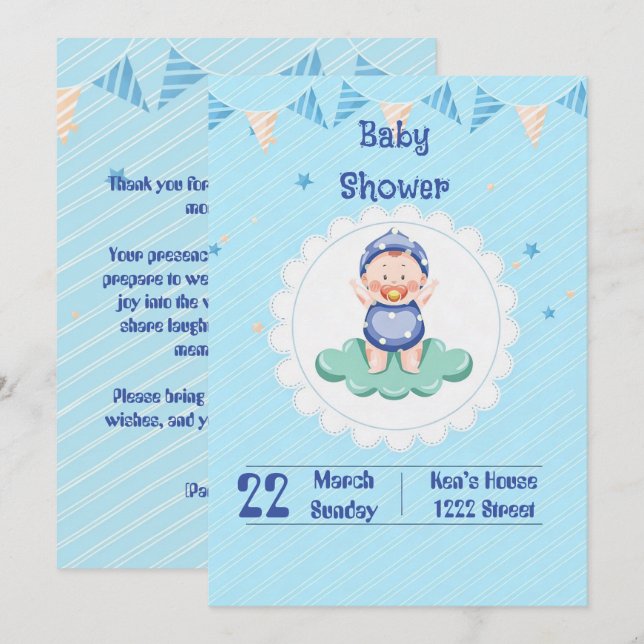 Cute Baby Boy Party Invitation  (Devant / Derrière)