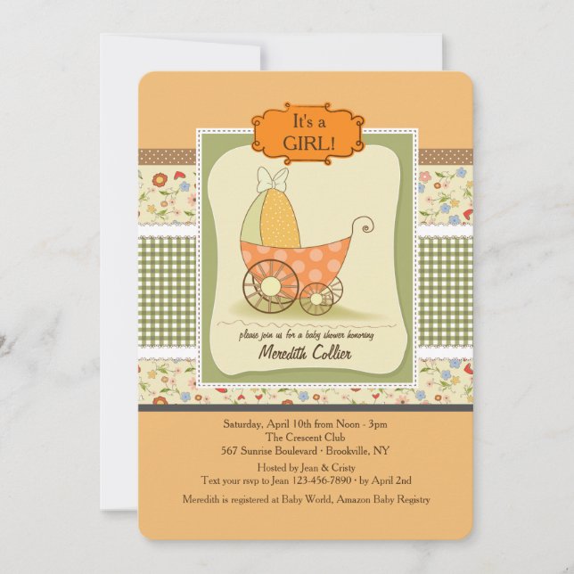Cute Baby Carrier Douche Invitation (Devant)