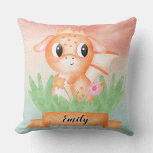 Cute Baby Dragon Aquarelle Coussin