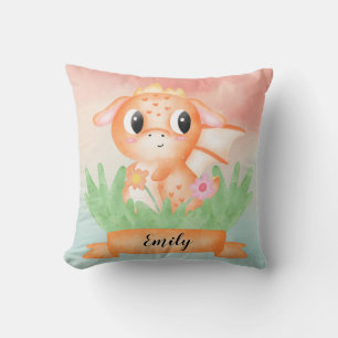 Cute Baby Dragon Aquarelle Coussin