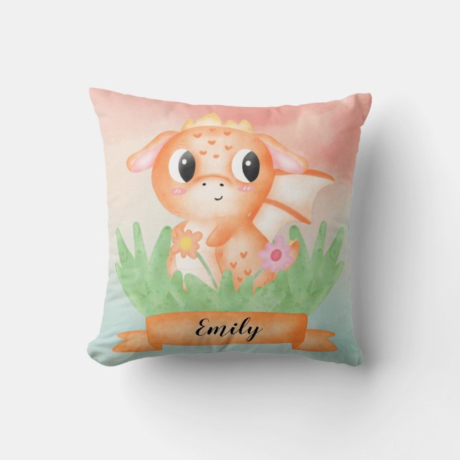 Cute Baby Dragon Aquarelle Coussin (Recto)