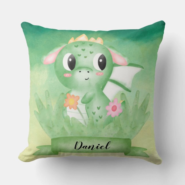 Cute Baby Dragon Aquarelle Coussin (Recto)