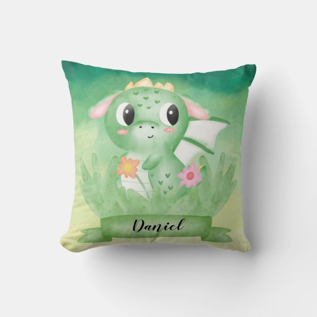 Cute Baby Dragon Aquarelle Coussin (Recto)