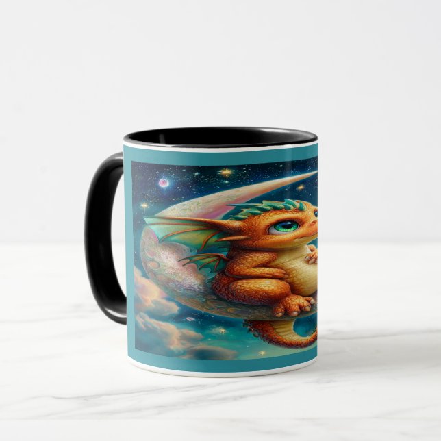 Cute Baby Dragon on Crescent Moon Magical Mug (Devant gauche)