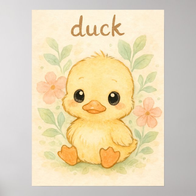 Cute Baby Duck - Poster de animal d'aquarelle pour (Devant)