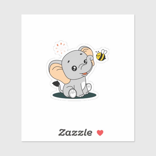 Cute Baby Elephant with Bee Cartoon Vinyl Sticker (Feuille)