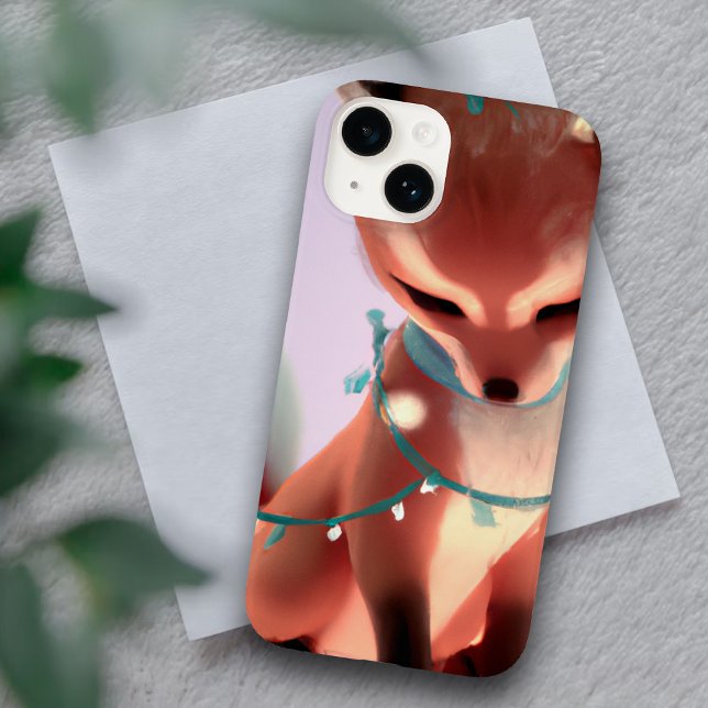 Cute Baby Fox avec Fairy Lights iPhone 14 Coque (Créateur téléchargé)