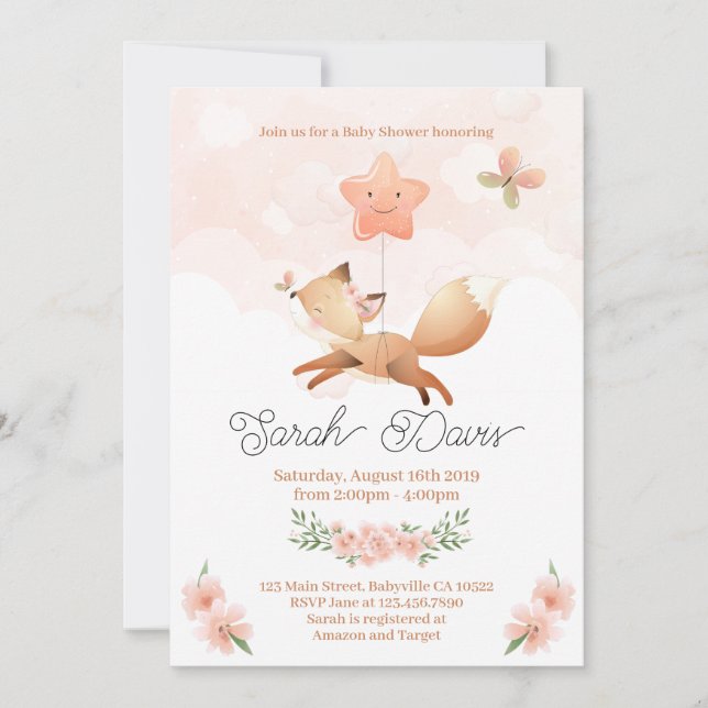 Cute Baby Fox Invitation - Baby shower (Devant)