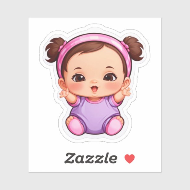 Cute Baby Girl Sticker – Adorable Cartoon Baby  (Feuille)