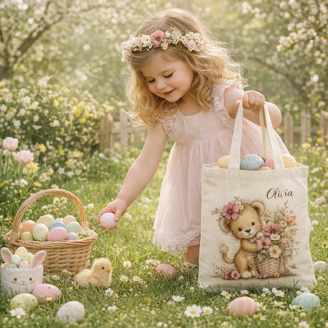 Cute Baby Lion with Flowers – Kids Easter Tote Bag (Créateur téléchargé)