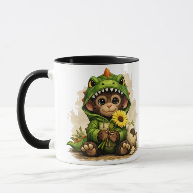 Cute Baby Monkey Dinosaur Costume Coffee Mug (Gauche)