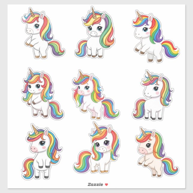Cute Baby Rainbow Unicorn Custom Vinyl Sticker (Feuille)