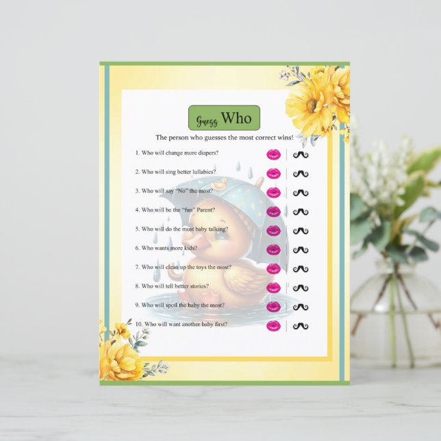 Cute Baby shower Canard En Caoutchouc Devinez Qui  (Debout devant)