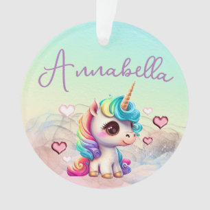 Cute Baby Unicorn et Coeurs sur Rainbow